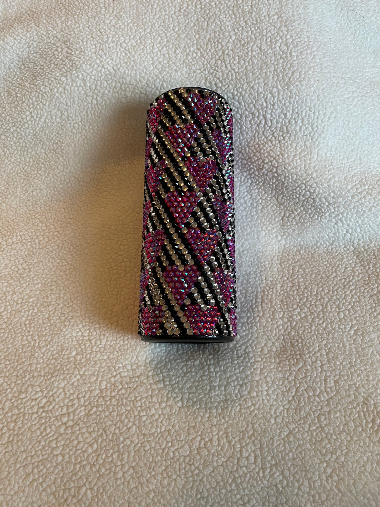 20oz Rhinestone Tumbler with a Hearts and Stripes print