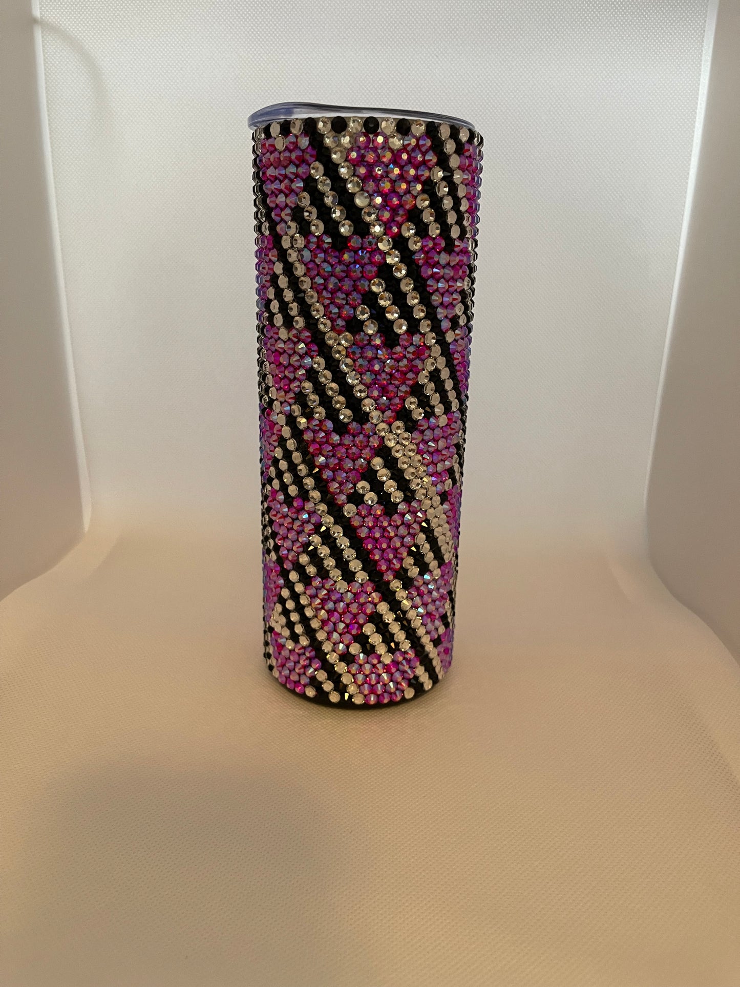 20oz Rhinestone Tumbler with a Hearts and Stripes print