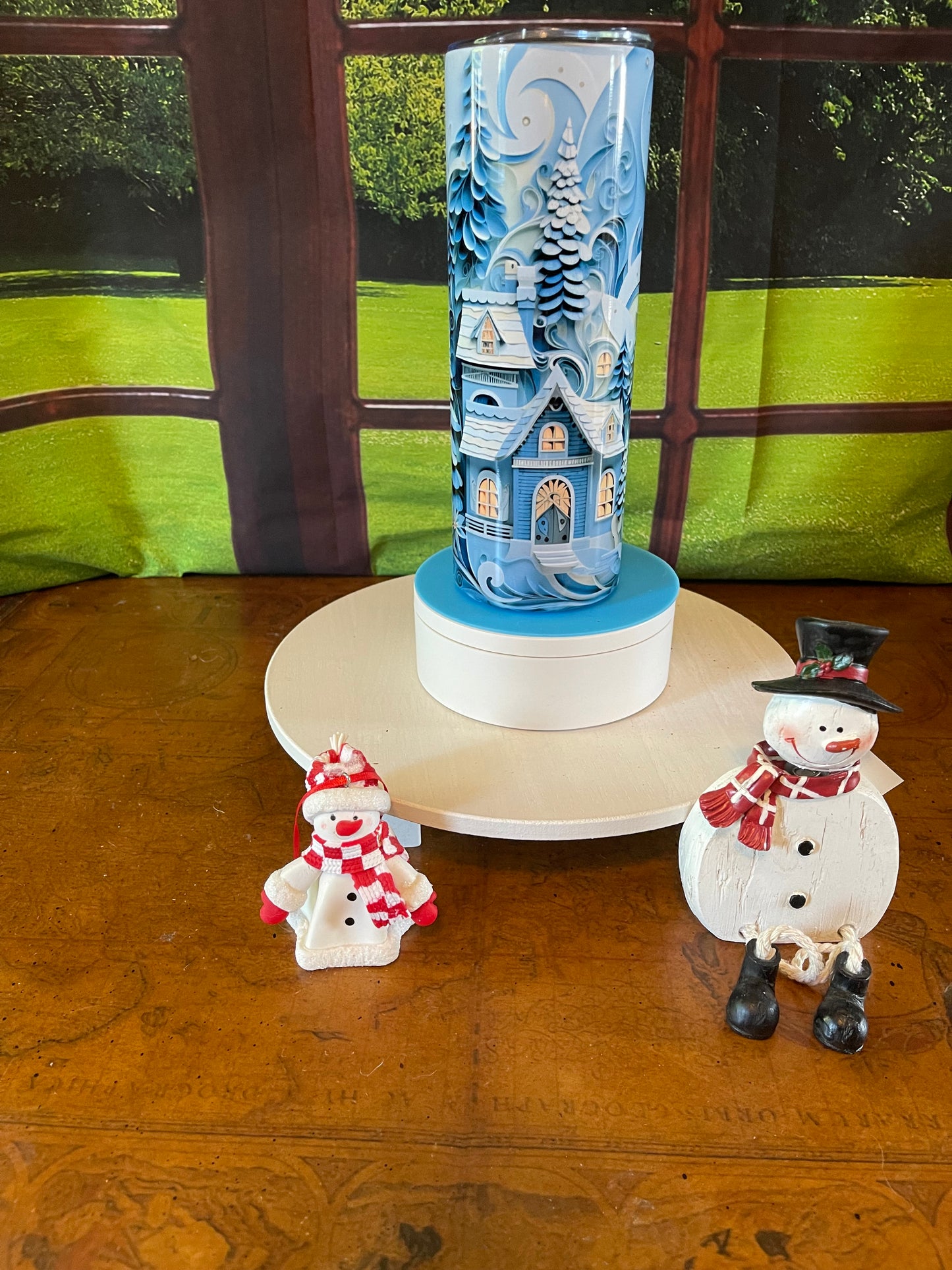 20 oz Sublimation tumbler with a Winter Village print