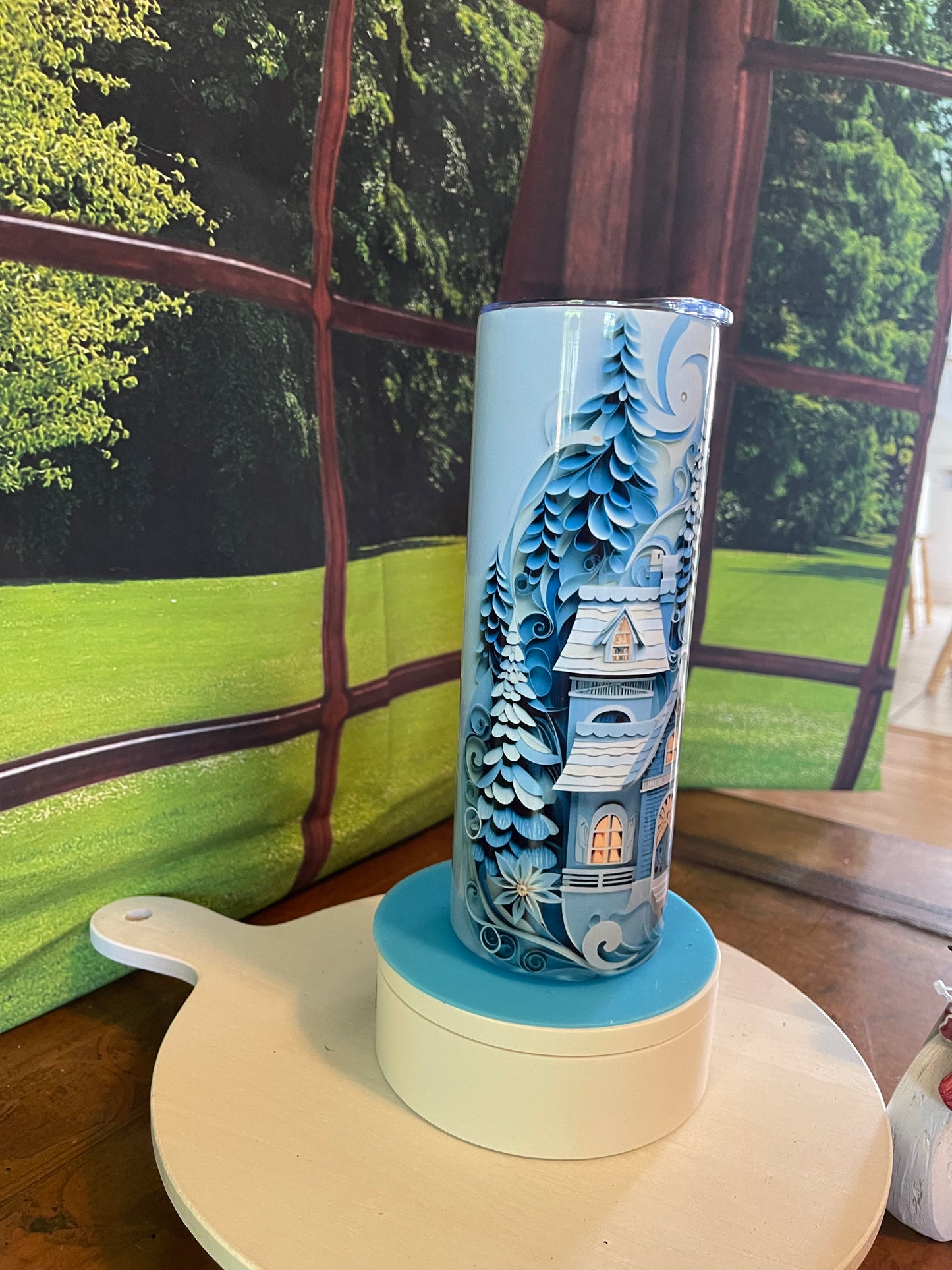 20 oz Sublimation tumbler with a Winter Village print