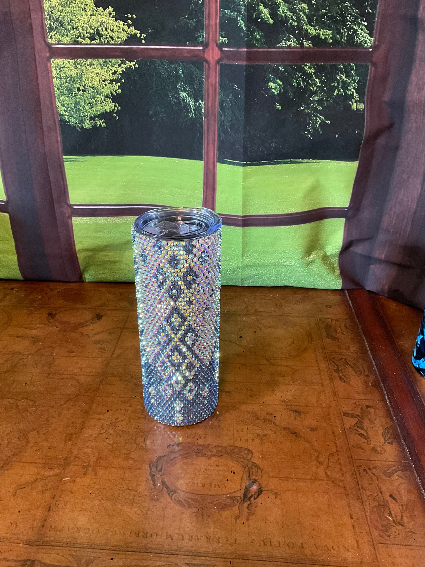 20oz Rhinestone Tumbler with a Light Blue Diamond print