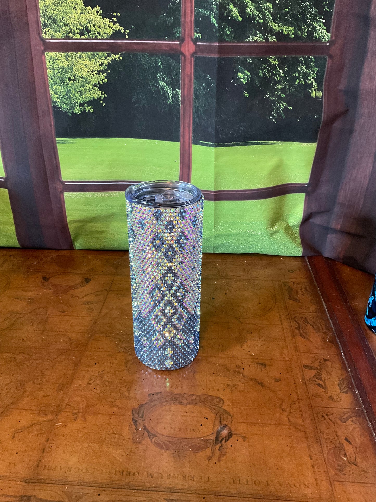 20oz Rhinestone Tumbler with a Light Blue Diamond print