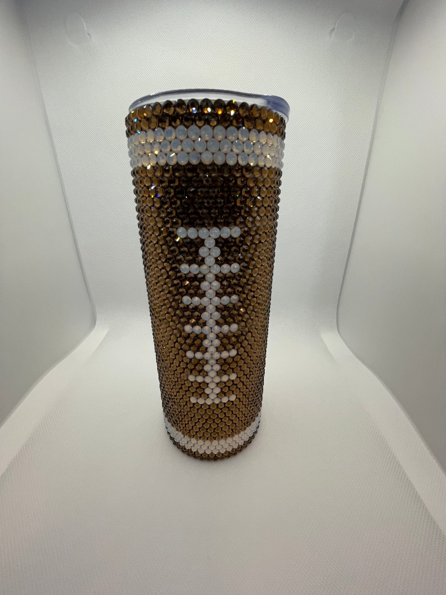 20oz Rhinestone Tumbler with a Football print