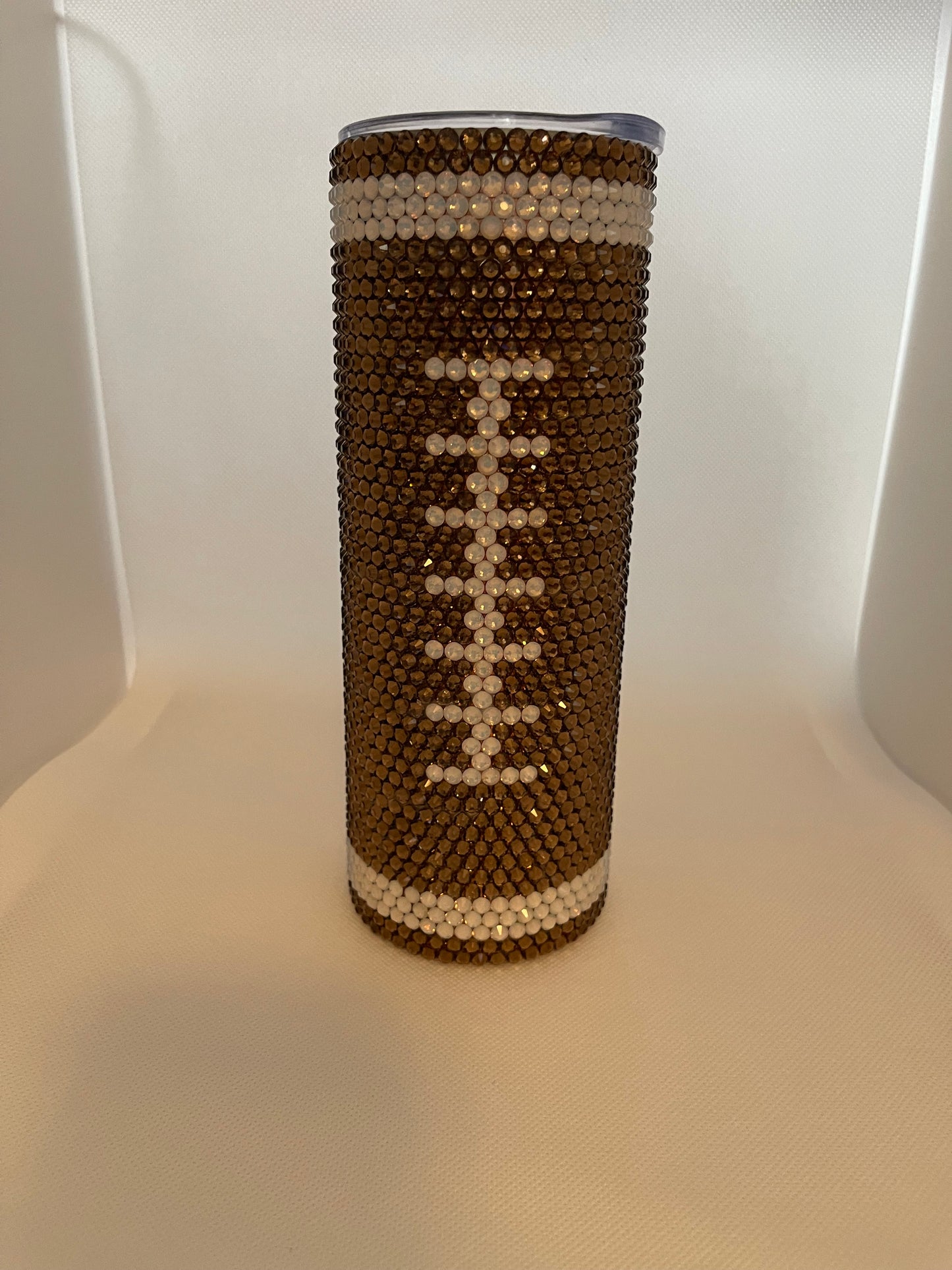 20oz Rhinestone Tumbler with a Football print