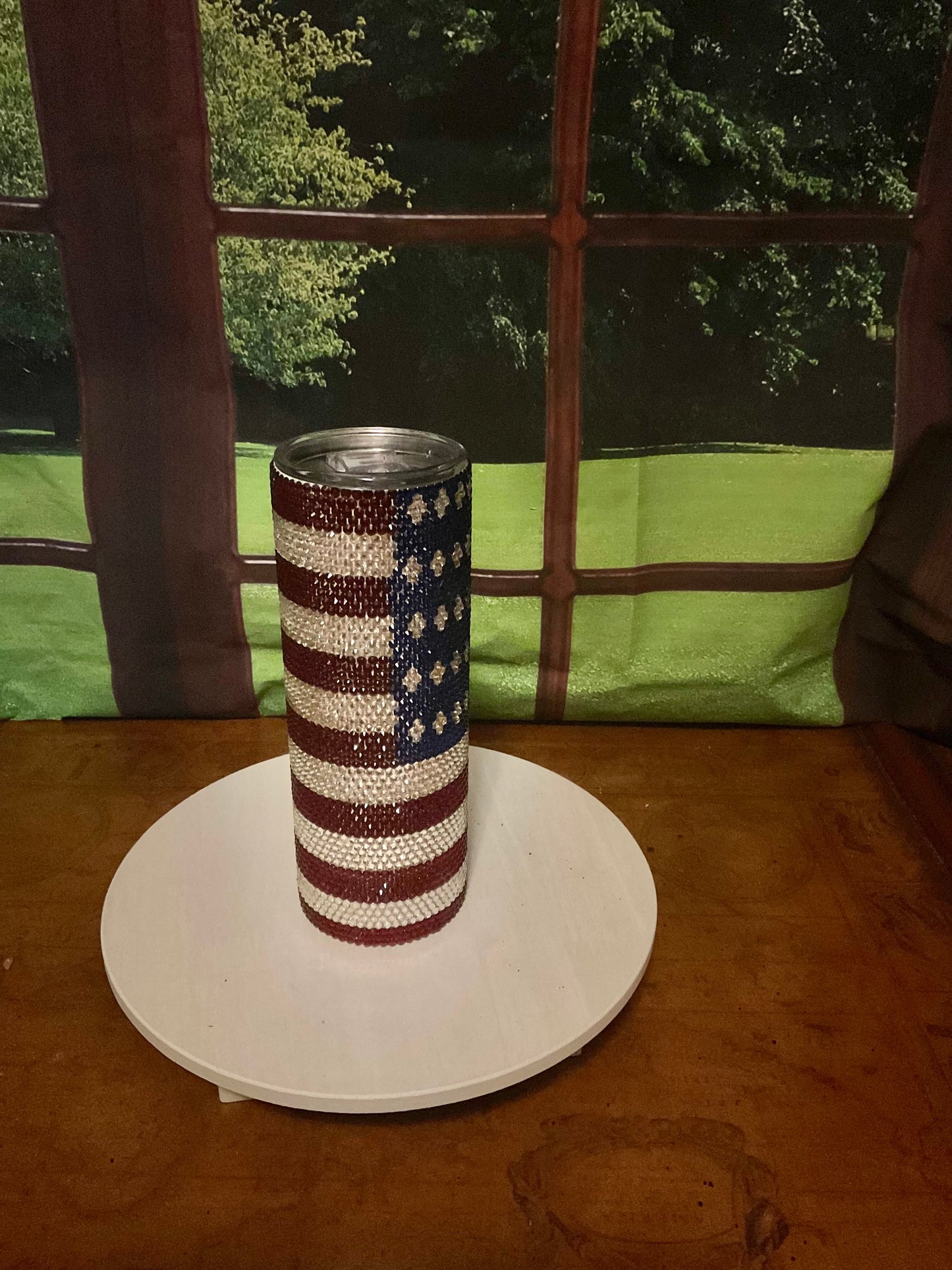 20oz Rhinestone Tumbler with an American Flag print