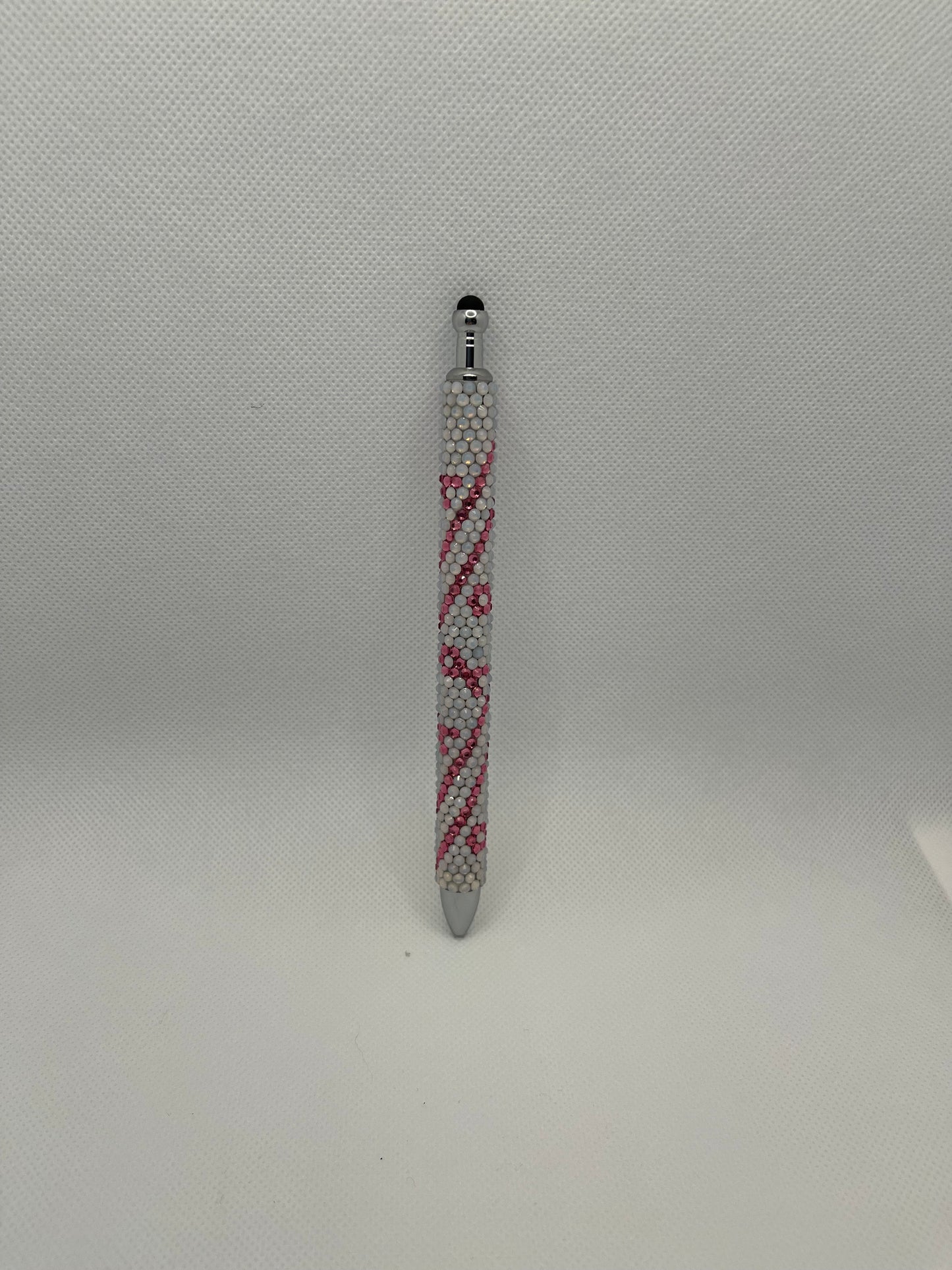 Rhinestone pen with awareness ribbon swirl pattern