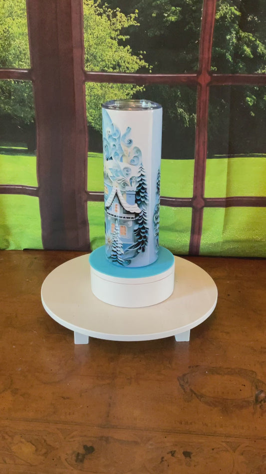 20 oz Sublimation tumbler with a Winter Village print