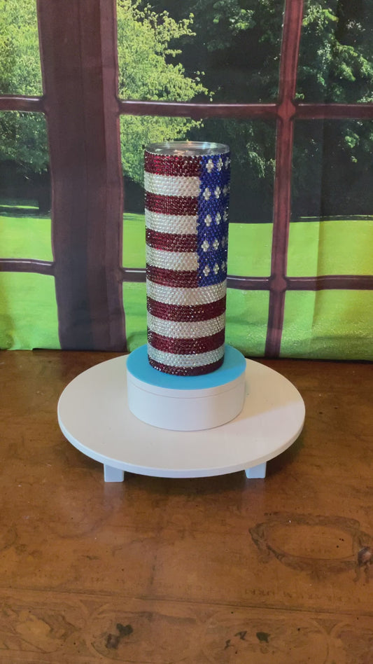 20oz Rhinestone Tumbler with an American Flag print