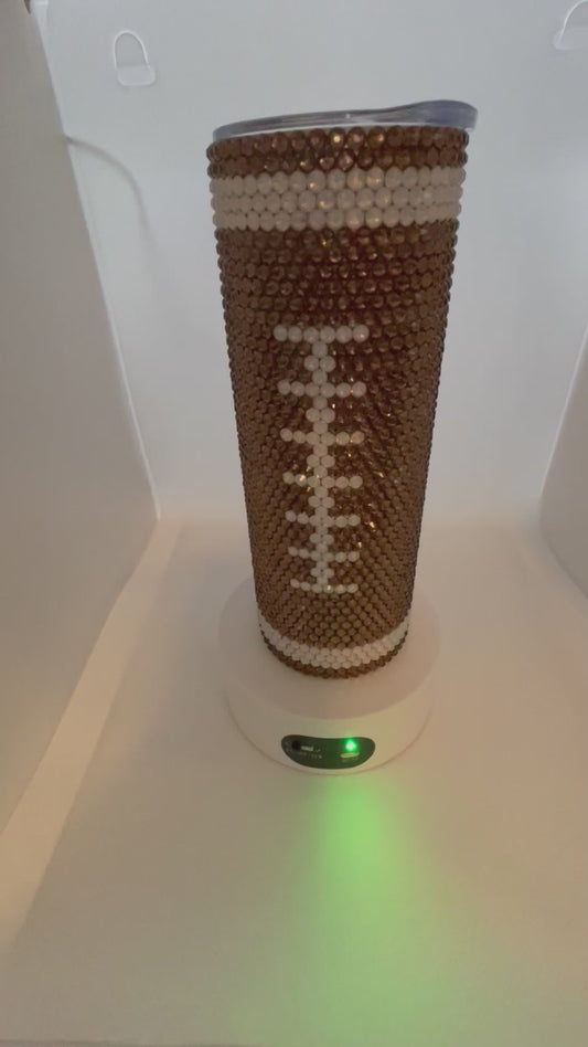 20oz Rhinestone Tumbler with a Football print