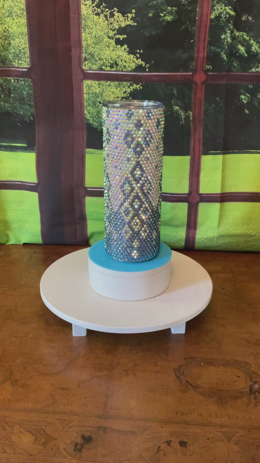 20oz Rhinestone Tumbler with a Light Blue Diamond print